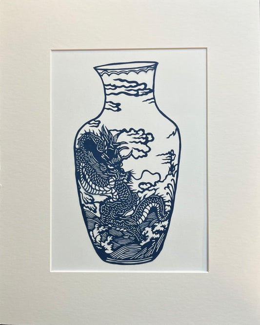 Blue & White Porcelain – Dragon Vase II | Original Paper Art