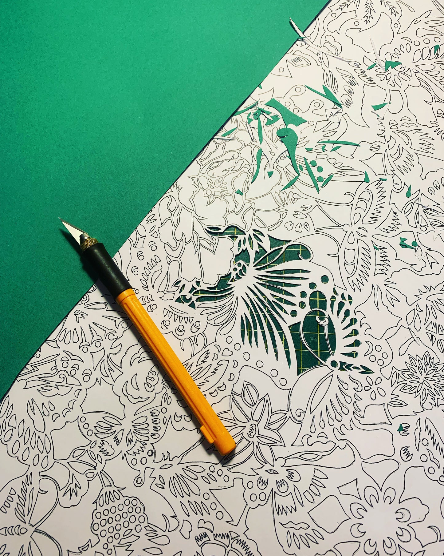 Butterfly & flower — hand - cut paper art 70 x 70 cm.