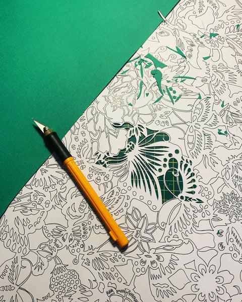 Butterfly & flower — hand - cut paper art 70 x 70 cm.