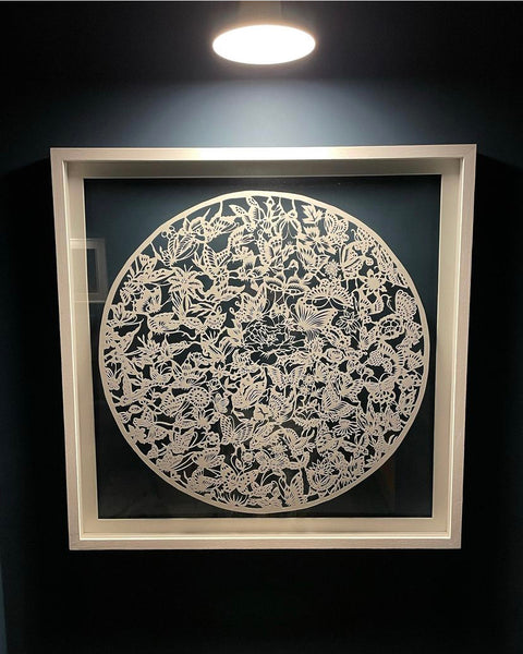 Butterfly & flower — hand - cut paper art 70 x 70 cm.