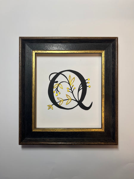 Black & Gold Botanical Initial – Hand-Cut Paper Art