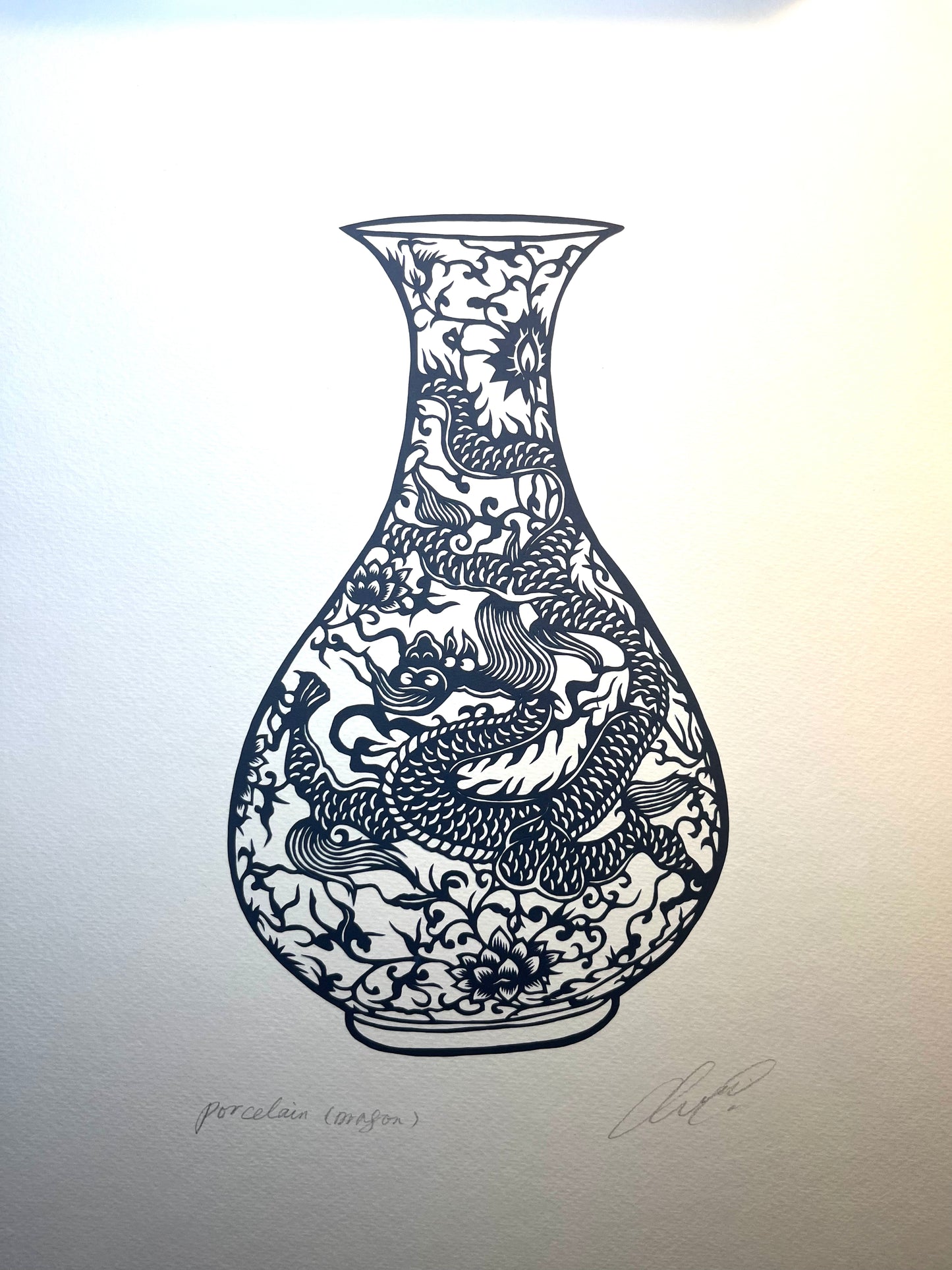 Blue & White Porcelain – Dragon Vase | Original Hand-Cut Paper Art