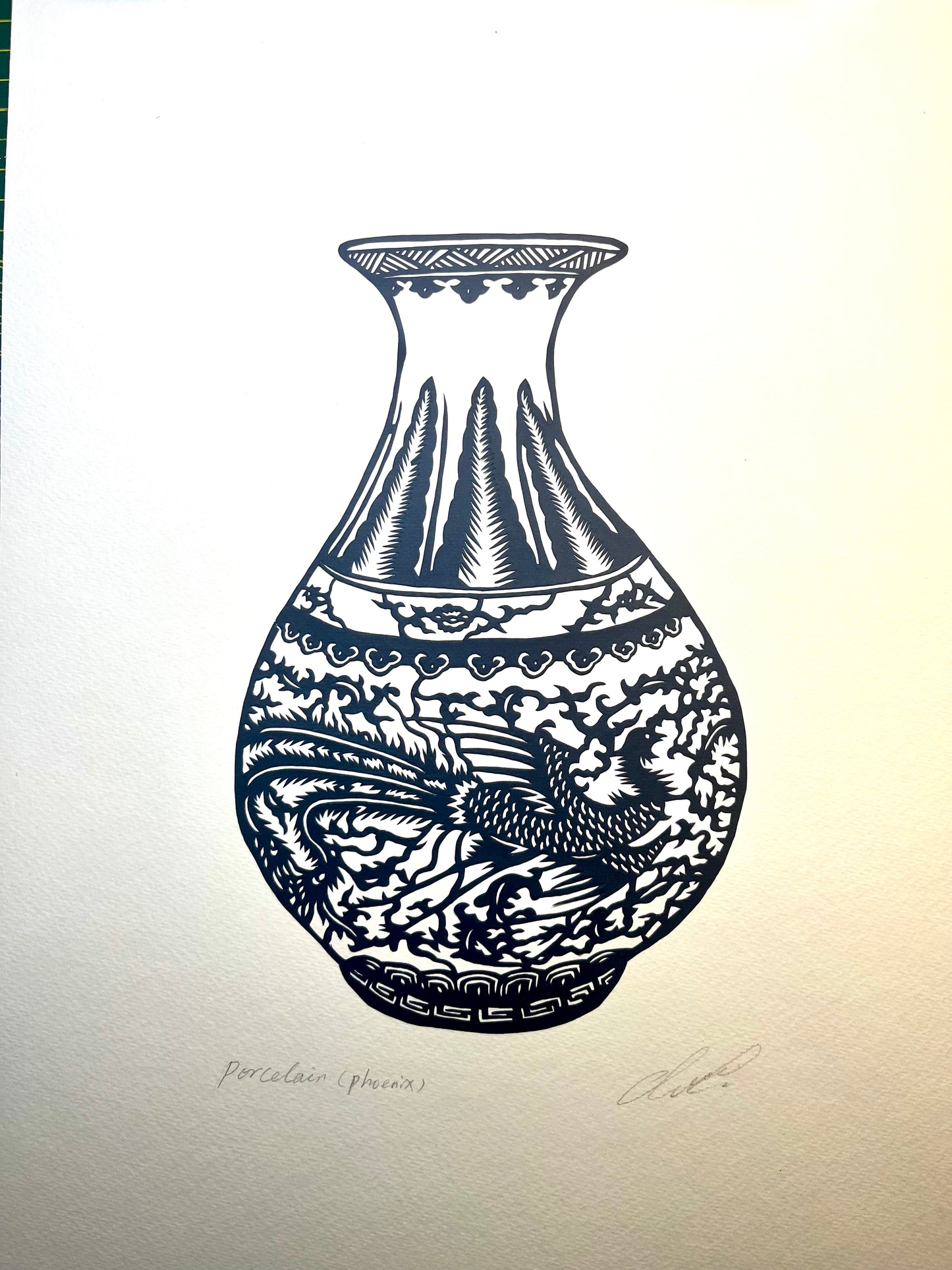 Blue & White Porcelain – Phoenix Vase | Original Paper Art