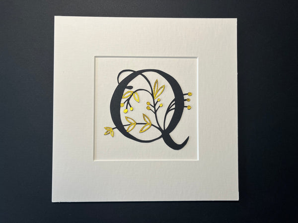 Black & Gold Botanical Initial – Hand-Cut Paper Art