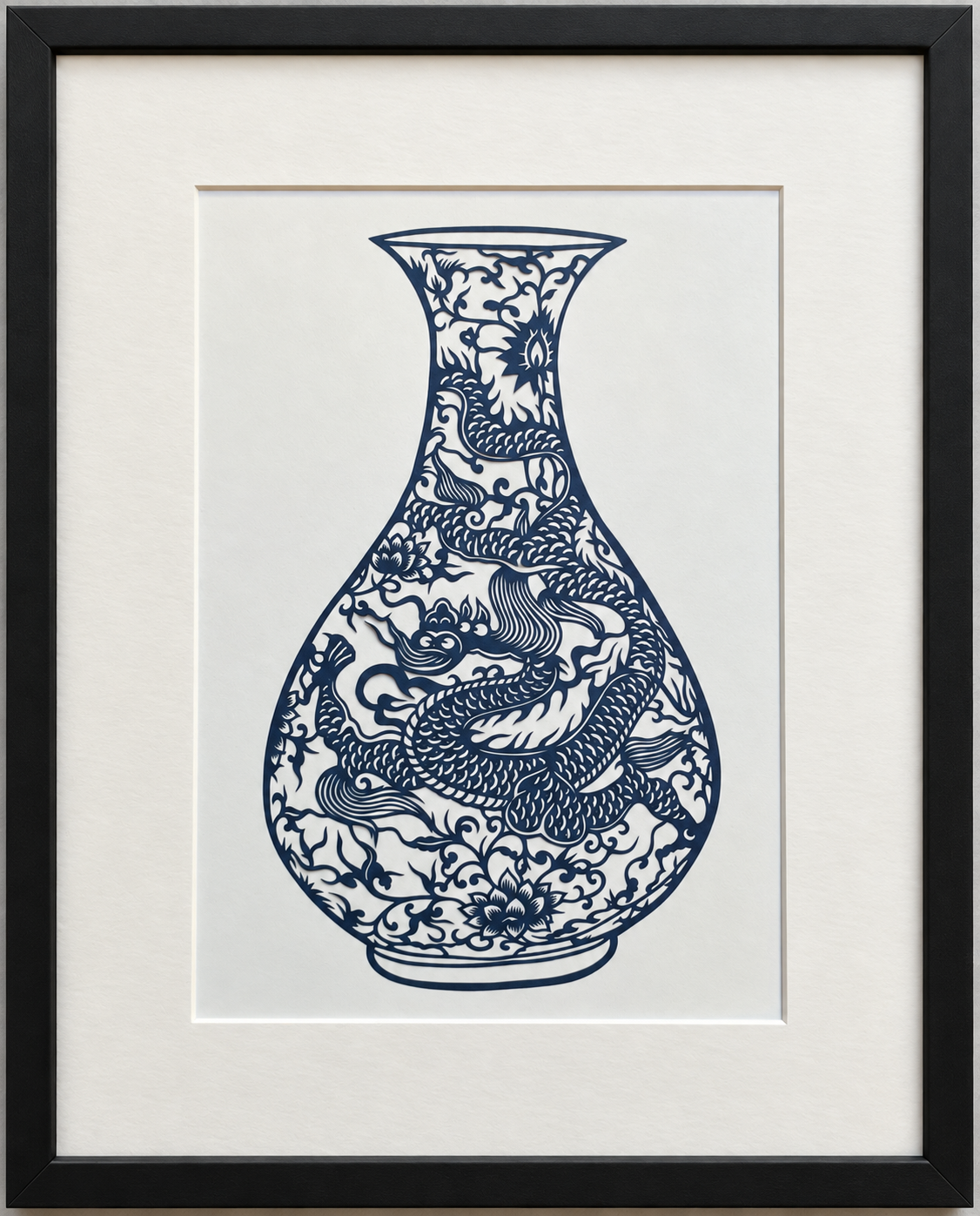 Blue & White Porcelain – Dragon Vase | Original Hand-Cut Paper Art