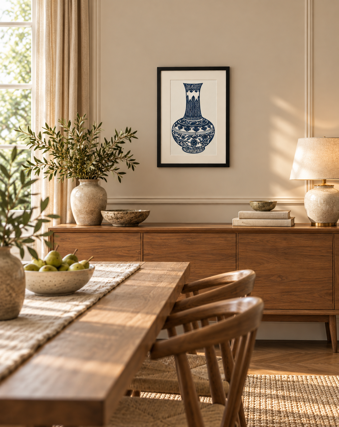 Blue & White Porcelain – Floral Vase | Original Paper Art