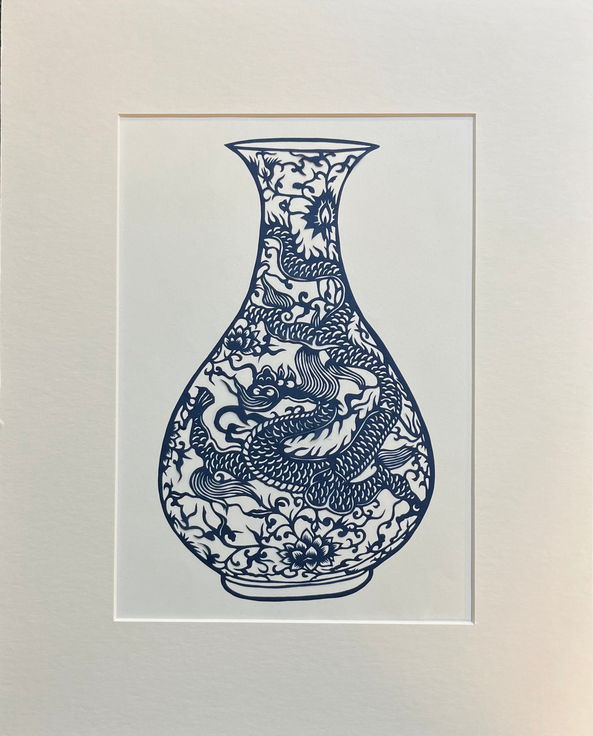 Blue & White Porcelain – Dragon Vase | Original Hand-Cut Paper Art