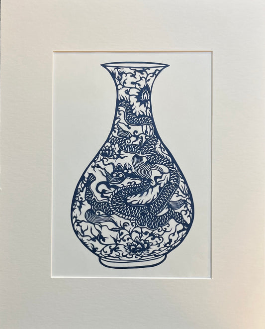 Blue & White Porcelain – Dragon Vase | Original Hand-Cut Paper Art