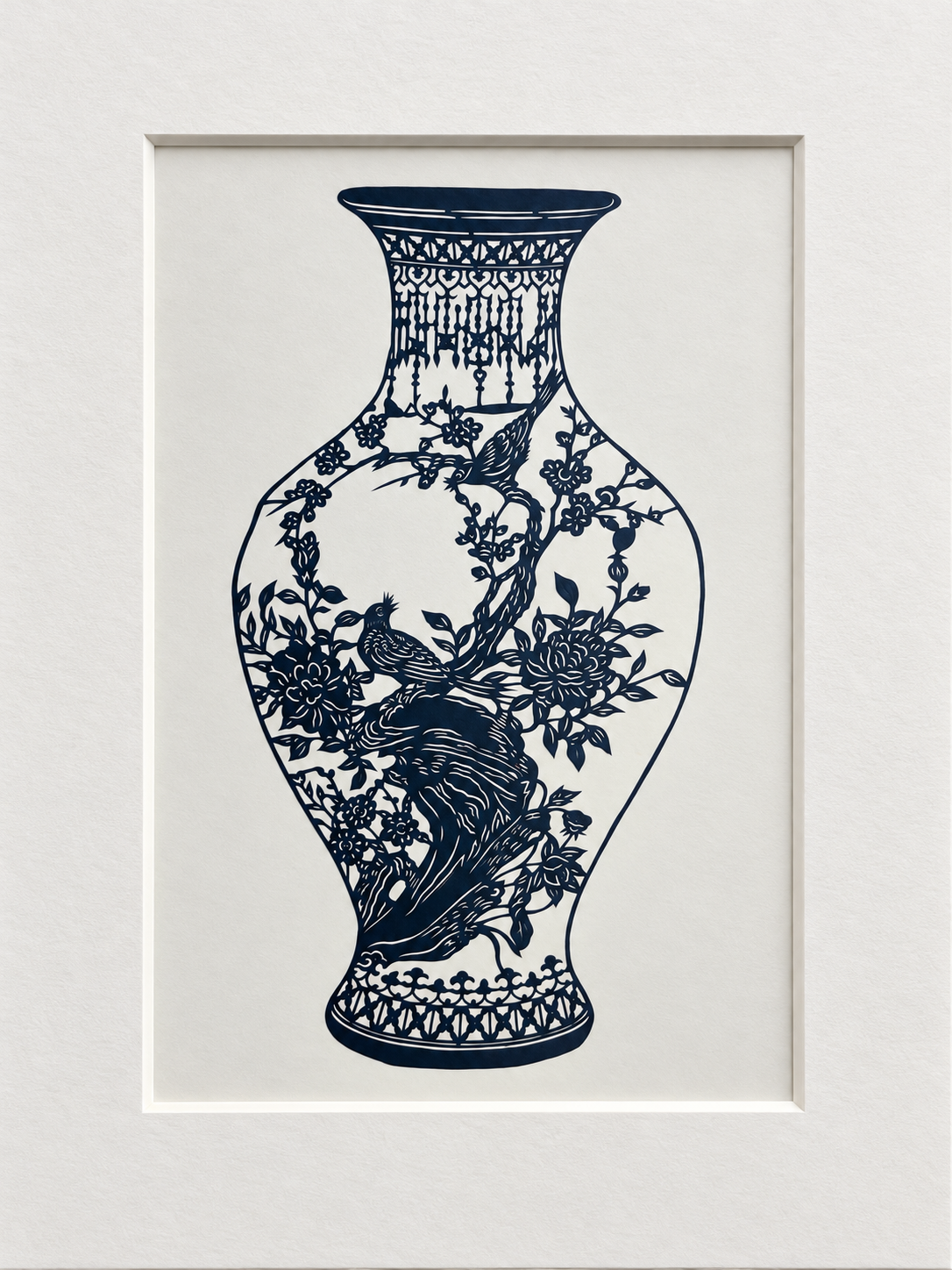 Porcelain – Bird & Blossom I | Original Hand-Cut Paper Art