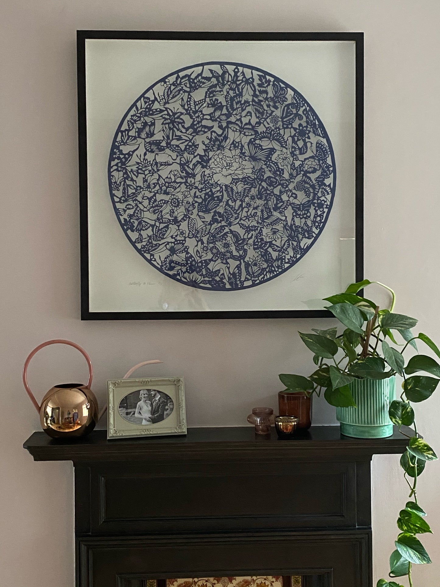 Butterfly & flower — hand - cut paper art 70 x 70 cm.